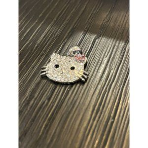 Hello Kitty Rhinestone Diamond Pendant Charm With Flower.